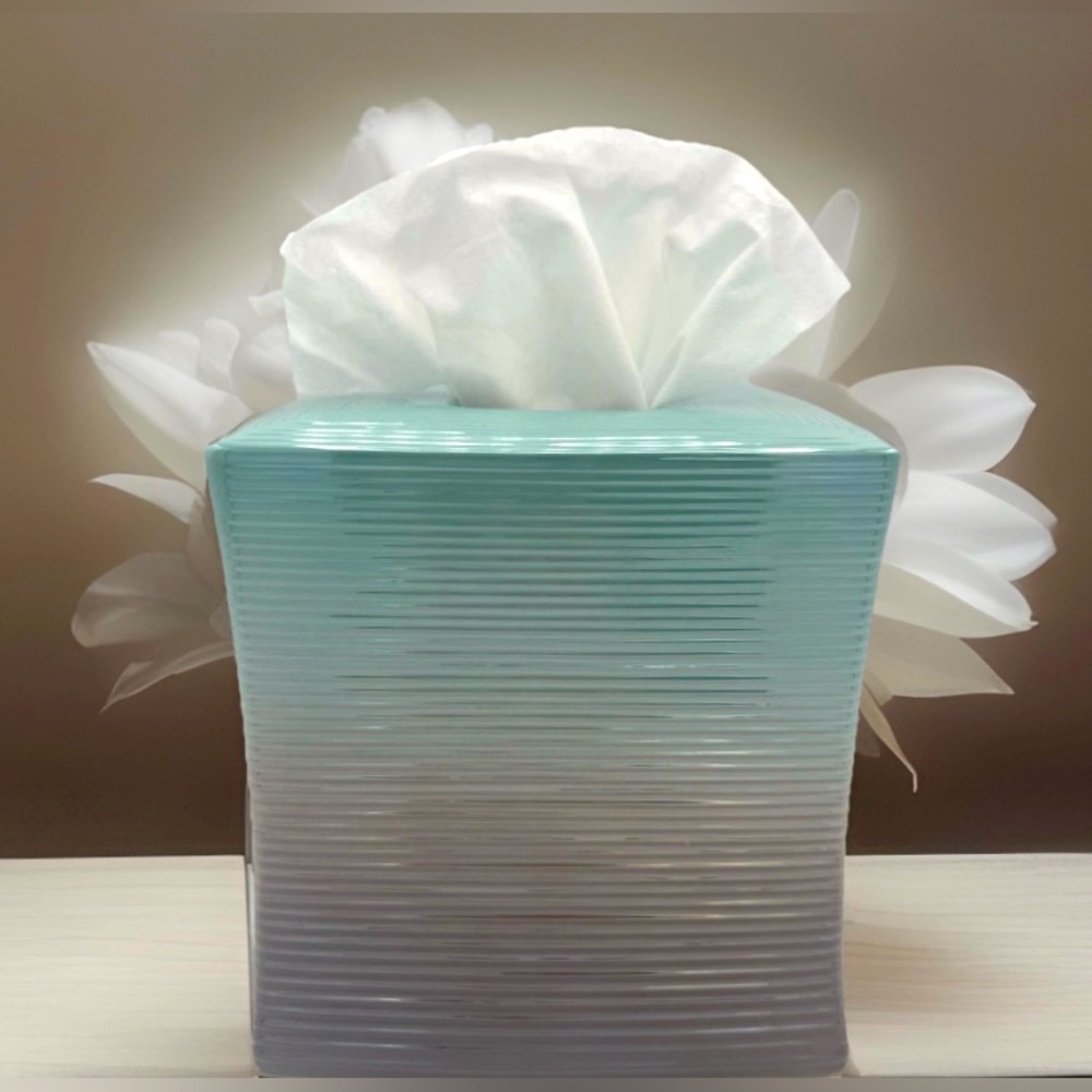 Ceramic Ombré Tissue Holder Blue-Green fading into a light plum “Beach Theme”